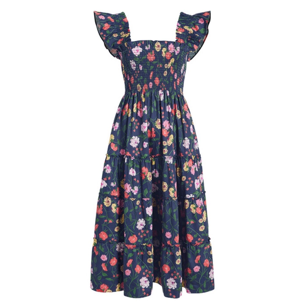 Elegant Blue and Pink Midi Dress